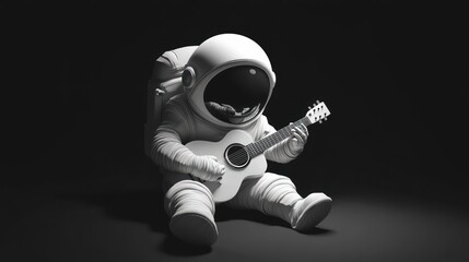 Poster - An astronaut playing a guitar in a minimalist setting.