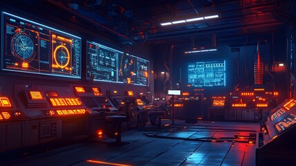 Poster - A futuristic power plant control room featuring 3D-rendered turbine schematics and 2D glowing energy flow indicators. 4k resolution, Cinematic Scene
