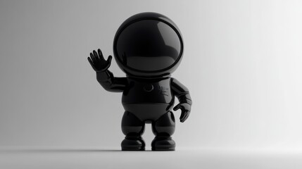 Poster - A stylized black astronaut figurine waving, showcasing a playful design.