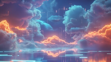 Poster - A brainstorming session featuring 3D glowing floating idea clouds and 2D glowing inspiration paths. 4k resolution, Cinematic Scene