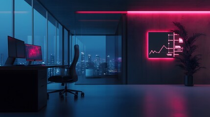 Poster - A minimalist office showing a 3D glowing roadmap of milestones and 2D animated highlights. 4k resolution, Cinematic Scene