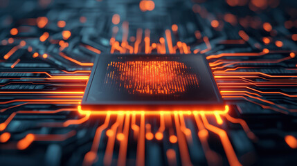 Poster - Immersive cyber visual of circuit board with glowing patterns