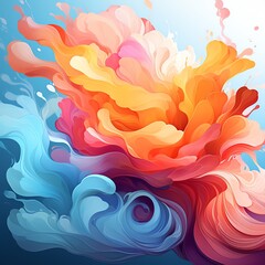 Poster - Abstract colorful fluid explosion, vibrant swirls of orange, pink, and blue paint.