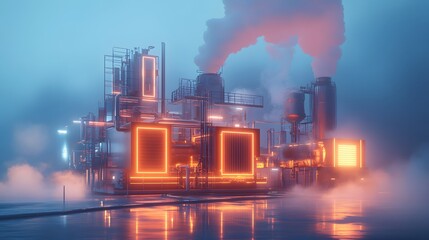 Poster - A 3D geothermal energy plant, surrounded by 2D glowing visuals illustrating heat extraction and energy flow. Cinematic Scene, 4k resolution, cinematic scene