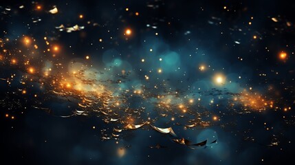 Wall Mural - Abstract cosmic nebula with swirling gold and blue hues, depicting a galaxy's celestial energy.