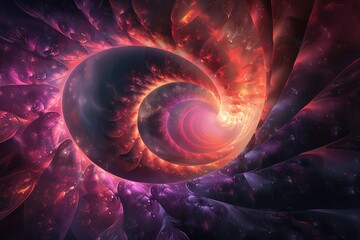 Wall Mural - Abstract fractal art depicting a fiery, swirling spiral nebula in shades of red, purple, and orange.