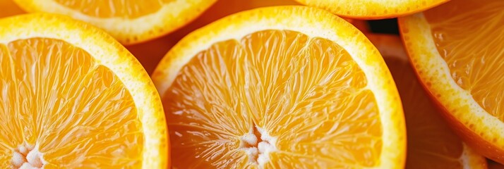 Wall Mural - A close-up view of vibrant orange slices displaying juicy segments.