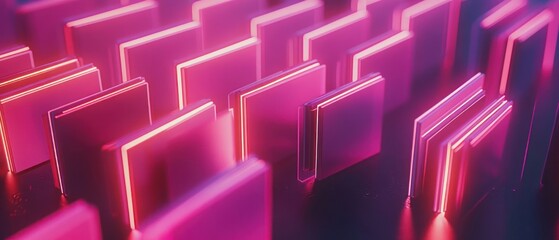 Poster - Abstract representation of digital folders illuminated in vibrant pink and purple hues.