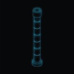 Poster - neon glowing industrial pipe with valves is standing on a black background