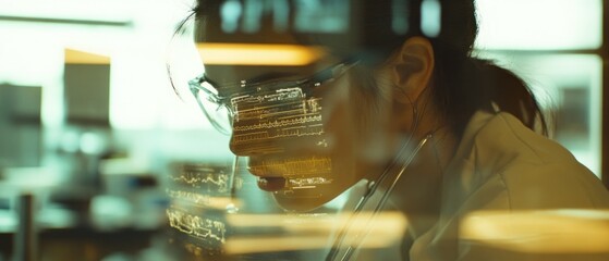 Poster - A scientist examines samples in a lab, reflecting concentration and research efforts.