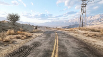 Poster - A desolate road with a power line in the background
