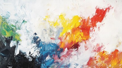 Poster - A painting of a colorful explosion of paint splatters on a white background