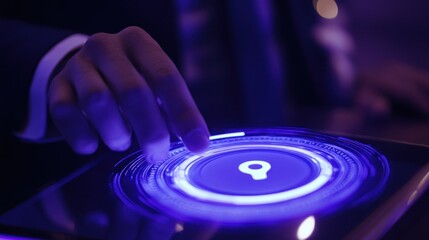 Poster - A hand interacts with a glowing, circular interface, suggesting technology and control.