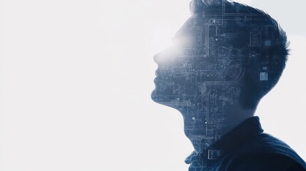 Poster - A silhouette of a person with a digital overlay, symbolizing technology and thought.