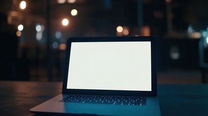 Poster - A blank laptop screen illuminated in a dimly lit environment.