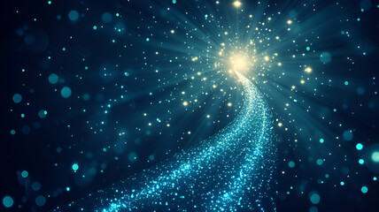 Poster - Blue glowing particles constitute an upward growth arrow financial business background
