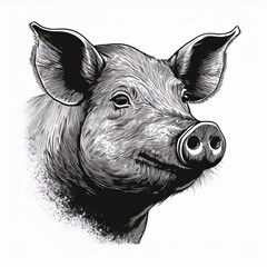 Wall Mural - illustration of a black and white pig charcoal drawing isolated on white background