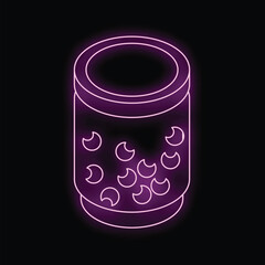 Poster - Neon purple smart speaker icon glowing on black background
