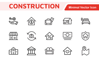 Poster - Real Estate Icon Set. A comprehensive collection of stylish and professional icons designed for the real estate industry, perfect for enhancing property listings, websites, and marketing materials.