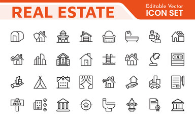 Poster - real estate icon set. a comprehensive collection of stylish and professional icons designed for the 
