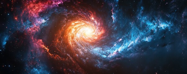 Wall Mural - Spiral galaxy with radiant arms stretching out, glowing with shades of blue, pink, and purple.