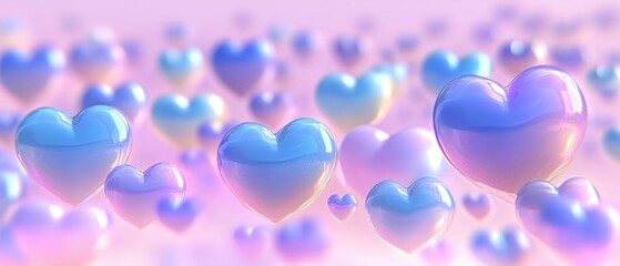 Poster - Bunch of hearts in different colors are floating in the air. Concept of joy and happiness, as the hearts are often associated with love and affection