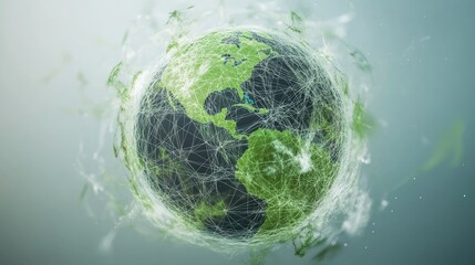 Poster - 3D Earth with Interconnected Lines and Green Elements