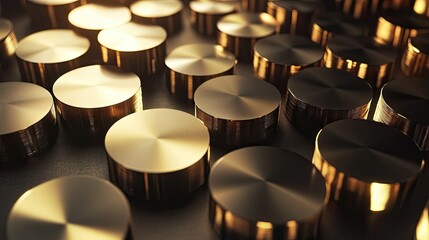 Poster - Stacked Golden Discs in Artistic Arrangement