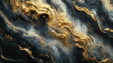 Poster - Abstract Fluid Art with Golden Flowing Waves