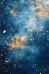 Wall Mural - A celestial background with stars and galaxies, in shades of blue and gold, in the style of a watercolor painting. 