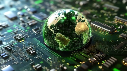 Poster - Futuristic Eco-Friendly 3D Globe on Circuit Board