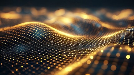 Poster - Glowing Golden Grid in Futuristic 3D Environment