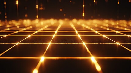 Poster - Futuristic Glowing Golden Grid in 3D Perspective