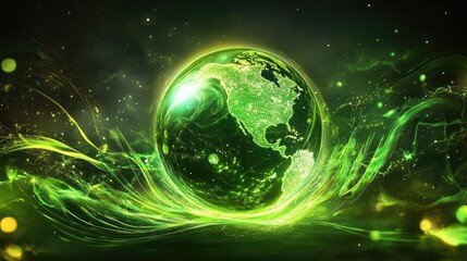 Poster - Glowing 3D Globe Surrounded by Clean Energy Waves