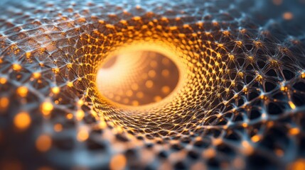 Poster - Glowing 3D Golden Mesh Pattern with Swirling Design