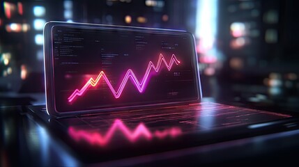 Poster - 3D Glowing Financial Line Graph Visualization