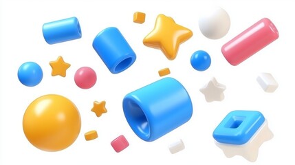Poster - Colorful geometric 3D Objects on White Background. Modern Cover Design. 16:9. EPS 10 Vector.