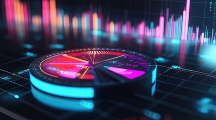Poster - 3D Glowing Pie Chart on Sleek Monitor Display