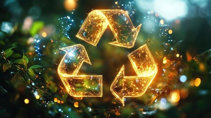 Poster - Glowing 3D Recycling Symbol with Intertwined Elements