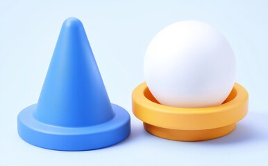 Poster - An abstract 3D render, a cone, a ball, primitive geometric shapes, pastel colors, simple mockups, and minimal design elements are included in today's design.