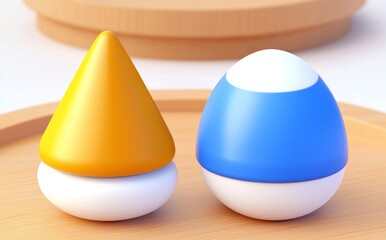 Poster - Render, abstract background, cone, ball, primitive geometric shapes, pastel color palette, simple mockup, minimal design elements