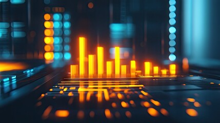 Poster - Glowing Bar Graph Visualization on Digital Monitor