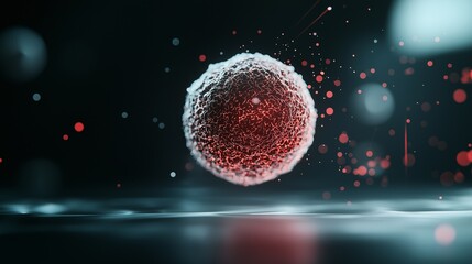 Poster - Detailed View of a Cancer Cell Under a Microscope with Vibrant Colors and Particle Effects Capturing Its Complex Structure and Dynamics