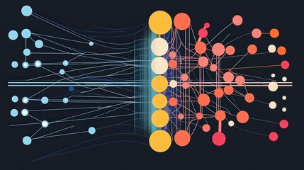 Poster - A stylized diagram of an AI's neural network, with data flowing through pathways, each layer refining and enhancing intelligence