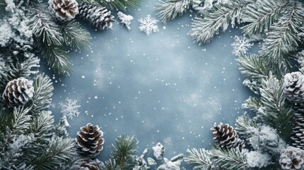 Poster - A blue background with snowflakes and pine trees