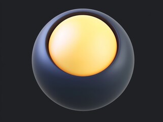 Poster - This 3D abstract modern black gold background features an isolated golden ball concealed inside a black hemisphere shell, isolated objects stacked in a stack, clean simple style, premium design, and