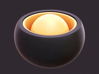 Poster - A contemporary 3D abstract background in black and gold, featuring a golden core ball hidden within a black hemisphere shell, isolated objects, a stack of bowls, a simple and clean design, and a