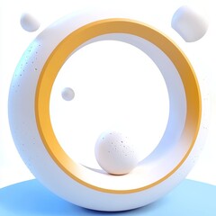Poster - 3D render of abstract white futuristic background with levitating balls, flying spheres, golden rings. Premium design concept of equilibrium, balance.