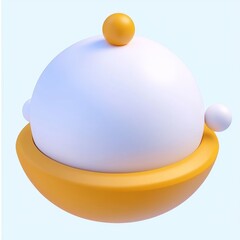 Poster - Three-dimensional rendering, abstract white futuristic background, clean style, floating balls. Flying sphere. Golden ring. Equation metaphor.