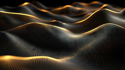 Poster - Smooth Metallic Golden 3D Surface Waves Art
